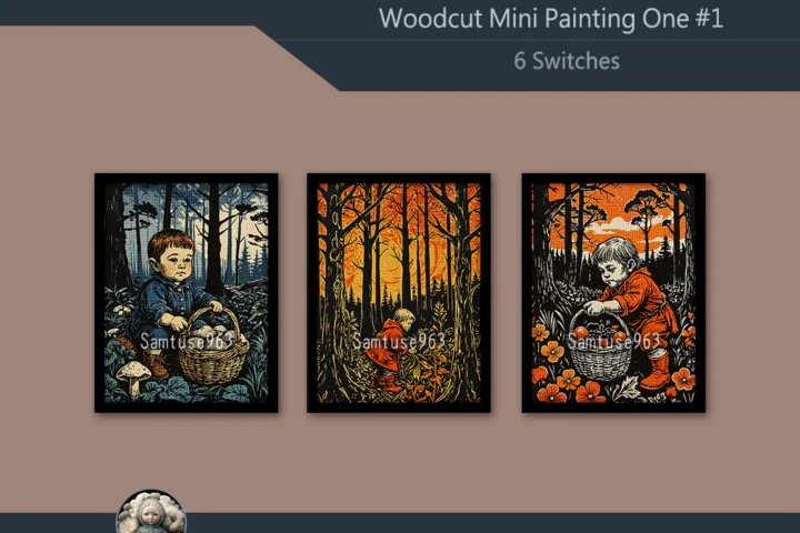 Woodcut Mini Painting One #1 Extra G Samtuse963