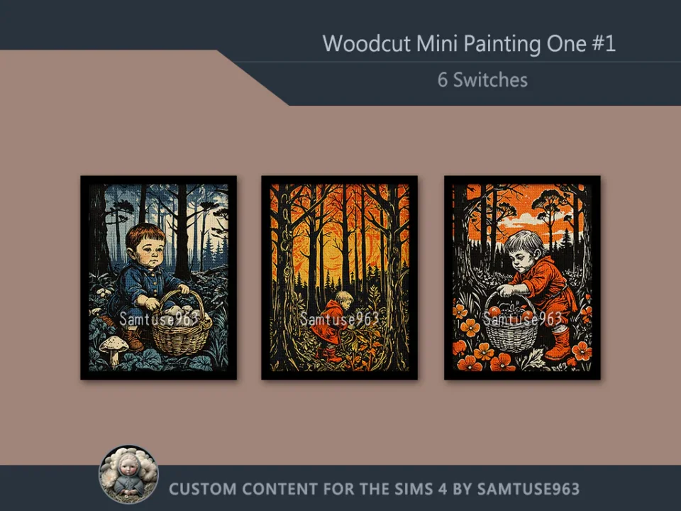 Woodcut Mini Painting One #1 Extra G Samtuse963