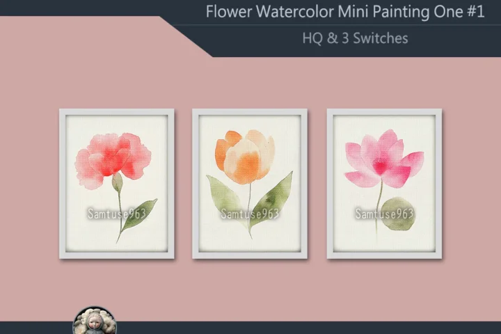 HQ Flower Watercolor Mini Painting One #1 Extra G Samtuse963