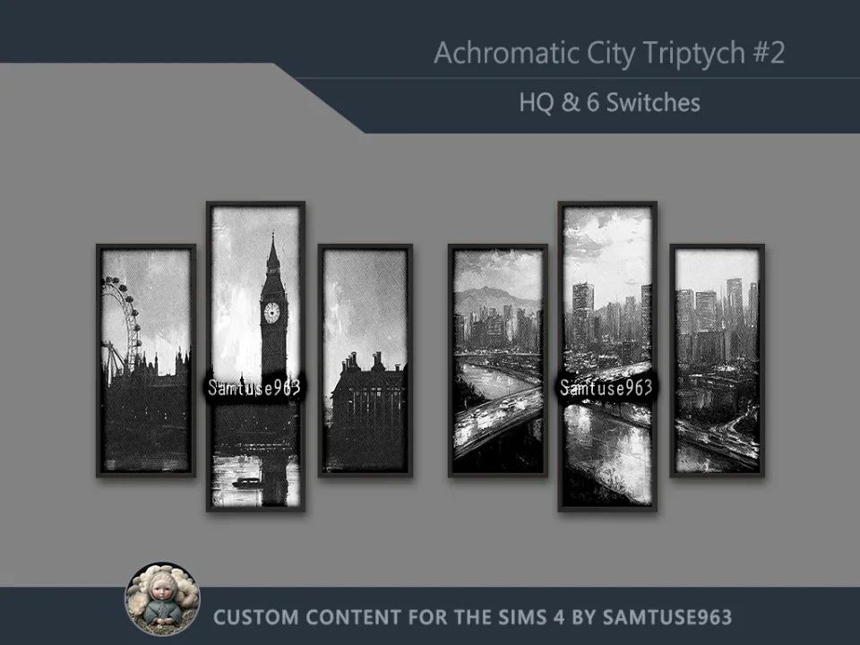 HQ Achromatic City Triptych #2 Sellable Extra B Samtuse963