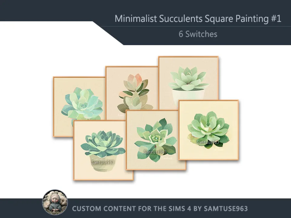Minimalist Succulents Square Painting #1 Samtuse963