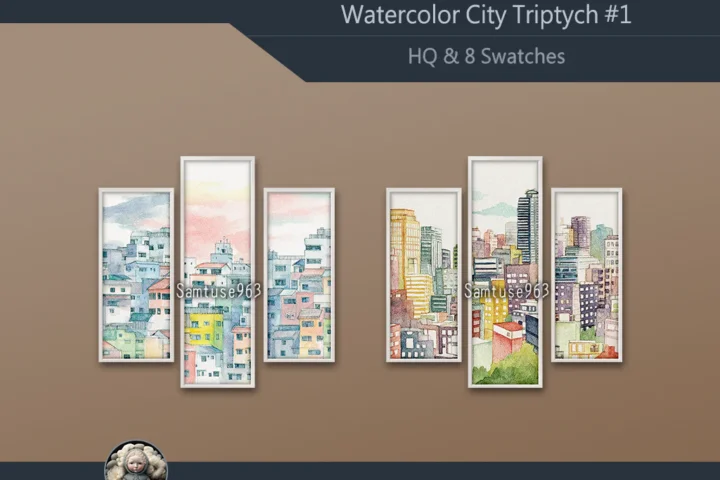 HQ Watercolor City Triptych #1 Sellable Extra B Samtuse963