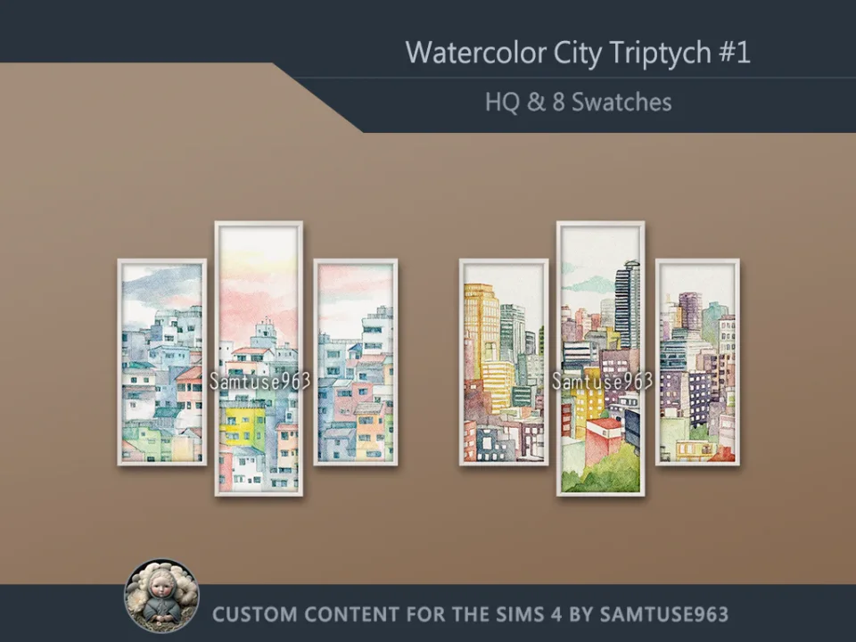 HQ Watercolor City Triptych #1 Sellable Extra B Samtuse963