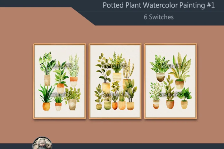 Potted Plant Watercolor Painting #2 Sellable Extra A Samtuse963