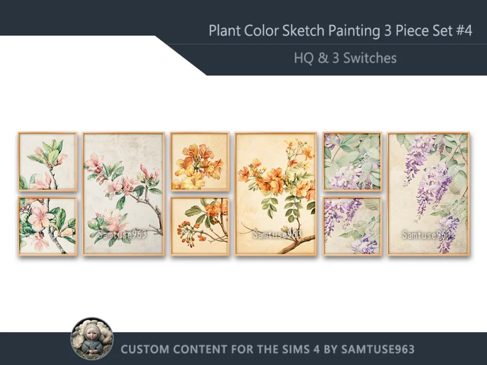 HQ Plant Color Sketch Painting 3 Piece Set #4 Sellable Extra F Samtuse963
