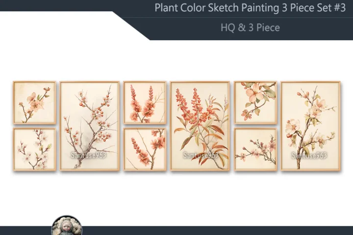HQ Plant Color Sketch Painting 3 Piece Set #3 Sellable Extra F Samtuse963