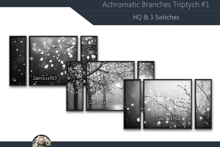 HQ Achromatic Branches Triptych #1 Sellable Extra E Samtuse963