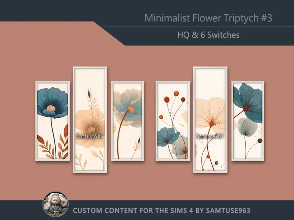 HQ Minimalist Flower Triptych #3 Sellable Extra B Samtuse963
