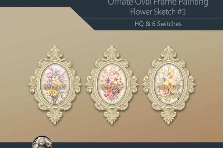 HQ Ornate Oval Frame Painting Flower Sketch #1 Sellable Samtuse963