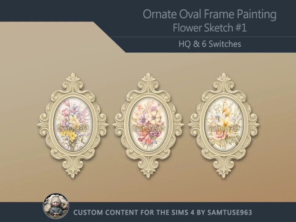 HQ Ornate Oval Frame Painting Flower Sketch #1 Sellable Samtuse963