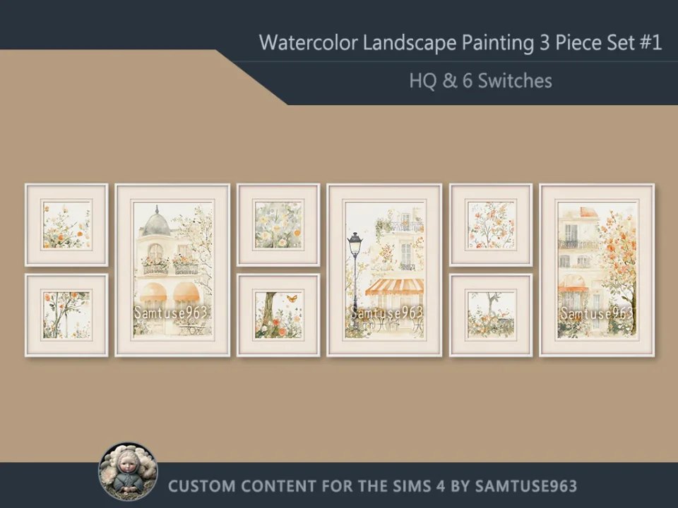 HQ Watercolor Landscape Painting 3 Piece Set #1 Sellable Extra F Samtuse963