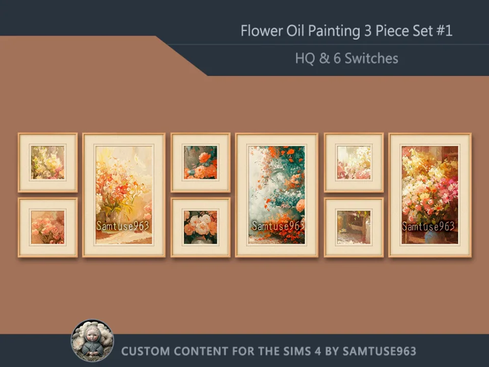 HQ Flower Oil Painting 3 Piece Set #1 Sellable Extra F Samtuse963