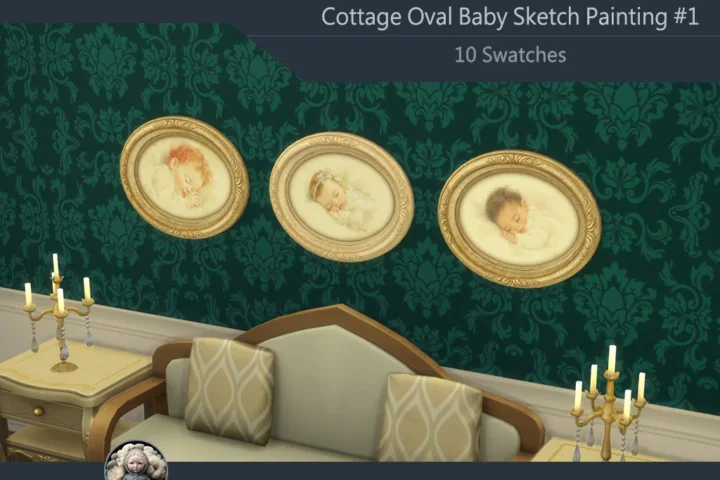 Cottage Oval Baby Sketch Painting #1 Samtuse963