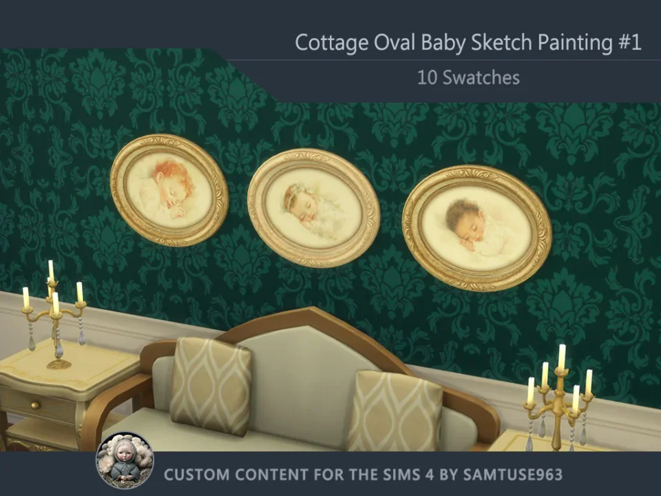 Cottage Oval Baby Sketch Painting #1 Samtuse963