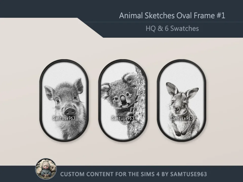 Animal Sketches Oval Frame #1 Sellable Samtuse963