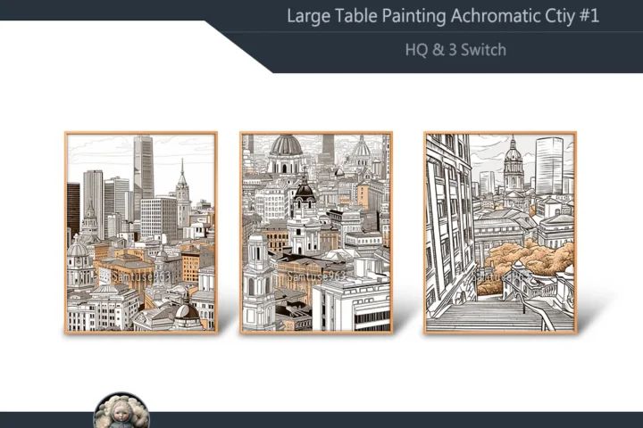 HQ Large Table Painting Achromatic City #1