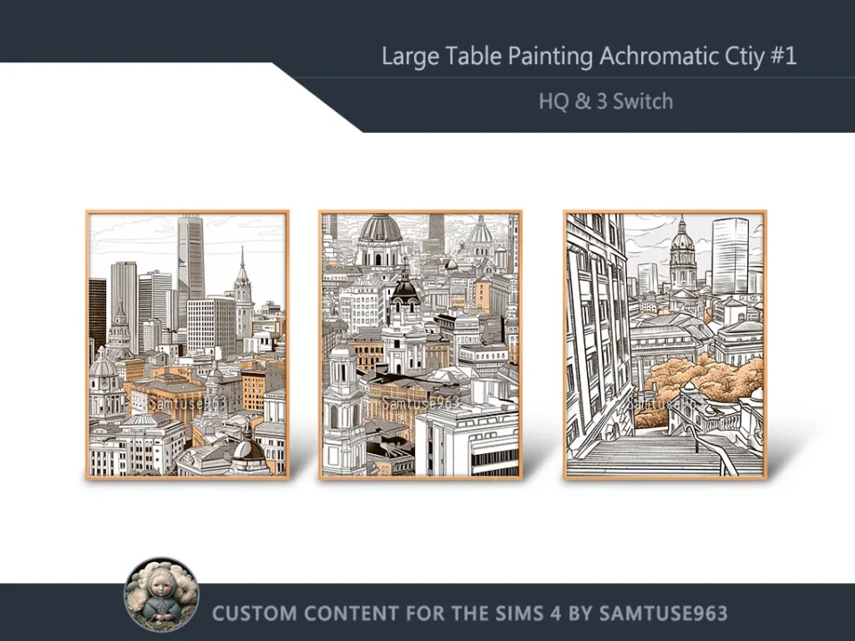 HQ Large Table Painting Achromatic City #1