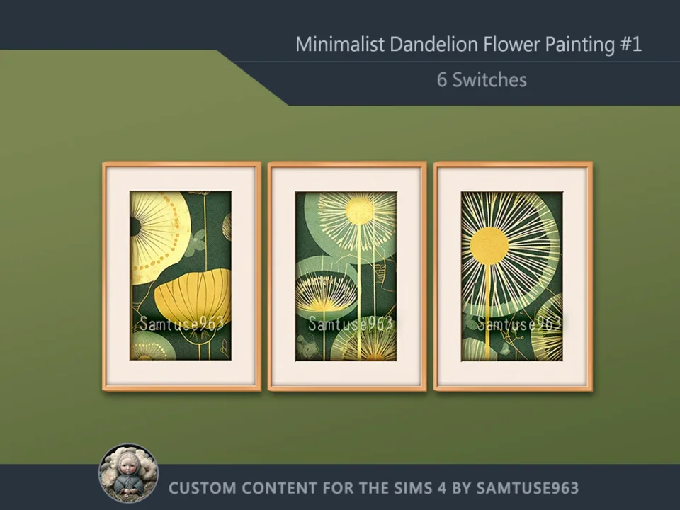 Minimalist Dandelion Flower Painting #1 Sellable Extra A Samtuse963