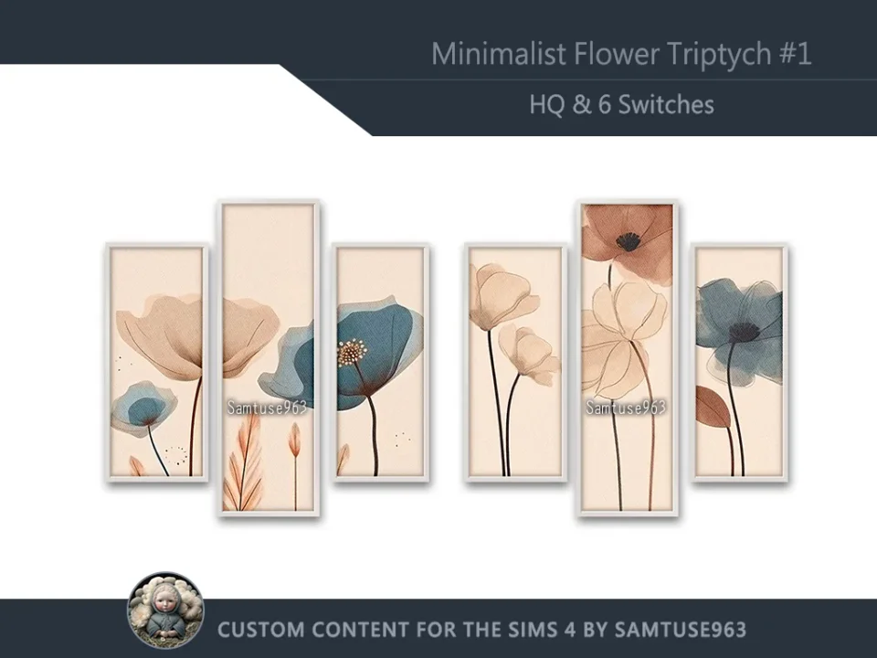 HQ Minimalist Flower Triptych #1 Sellable Extra B Samtuse963