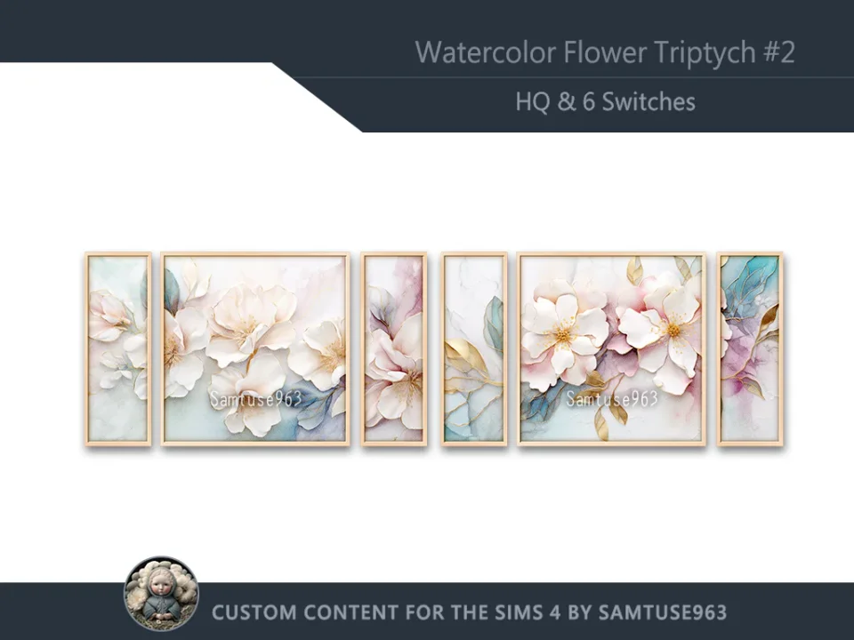 HQ Watercolor Flower Triptych #2 Sellable Extra E Samtuse963