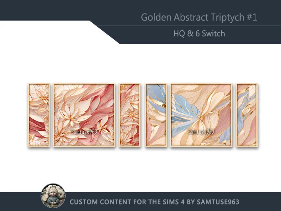 HQ Golden Abstract Triptych #1 Sellable Extra E Samtuse963