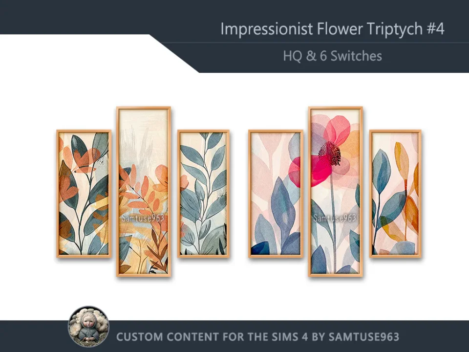 HQ Impressionist Flower Triptych #4 Sellable Extra B Samtuse963