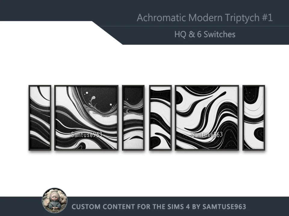 HQ Achromatic Modern Triptych #1 Sellable Extra E Samtuse963
