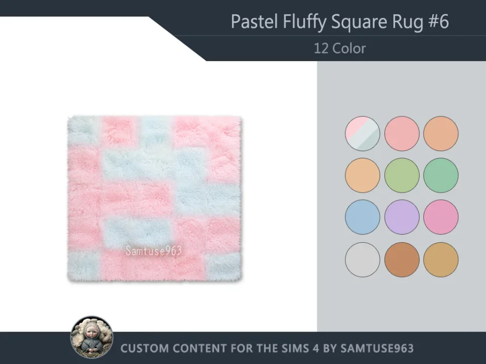 Pastel Fluffy Square Dance Rug #6 Samtuse963