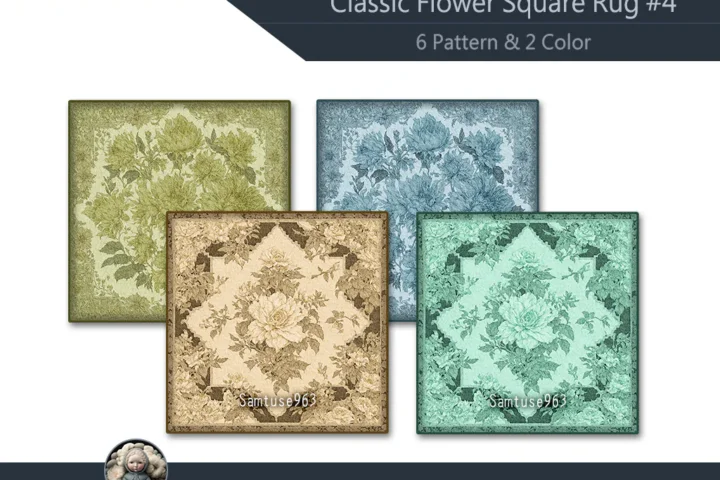 Classic Flower Square Dance Rug #4 Samtuse963