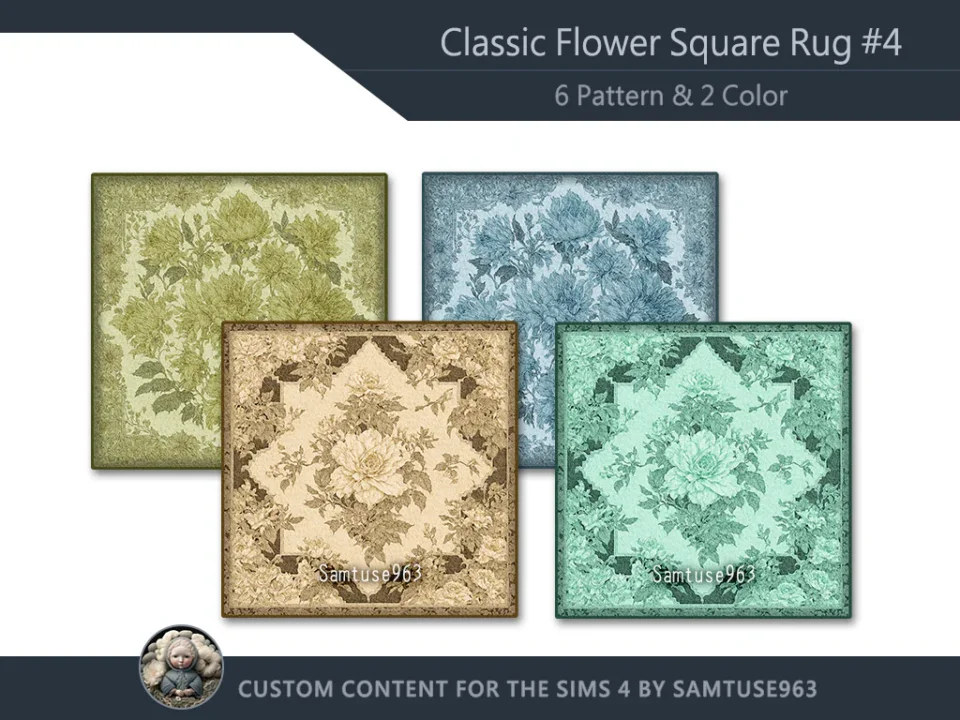 Classic Flower Square Dance Rug #4 Samtuse963