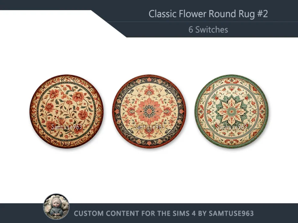 Classic Flower Round Dance Rug #2 Samtuse963