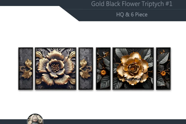 HQ Gold Black Flower Triptych #1 Sellable Extra E Samtuse963