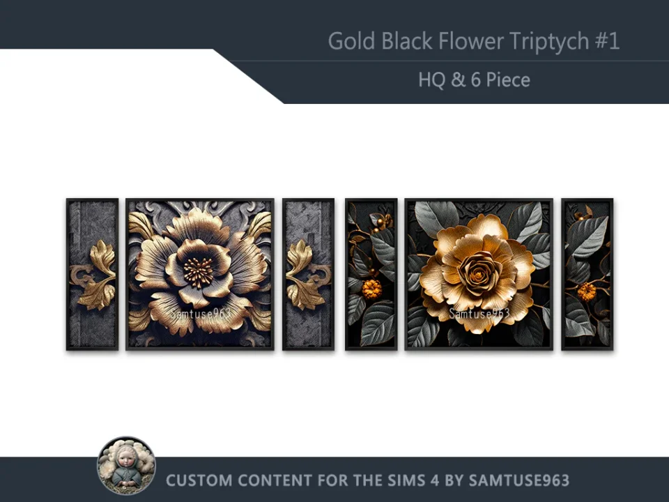 HQ Gold Black Flower Triptych #1 Sellable Extra E Samtuse963