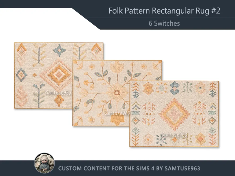 Folk Pattern Rectangular Dance Rug #2 Samtuse963