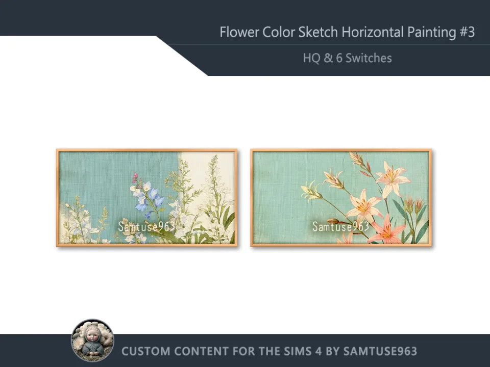 HQ Flower Color Sketch Horizontal Painting #3 Samtuse963