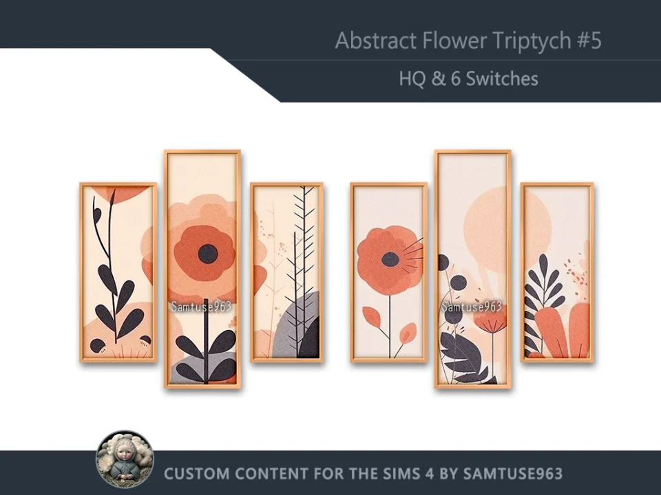 HQ Abstract Flower Triptych #5 Sellable Extra B Samtuse963