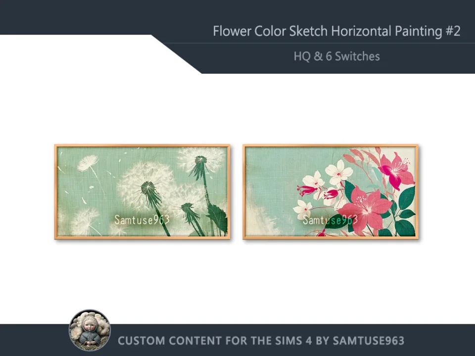 HQ Flower Color Sketch Horizontal Painting #2 Samtuse963