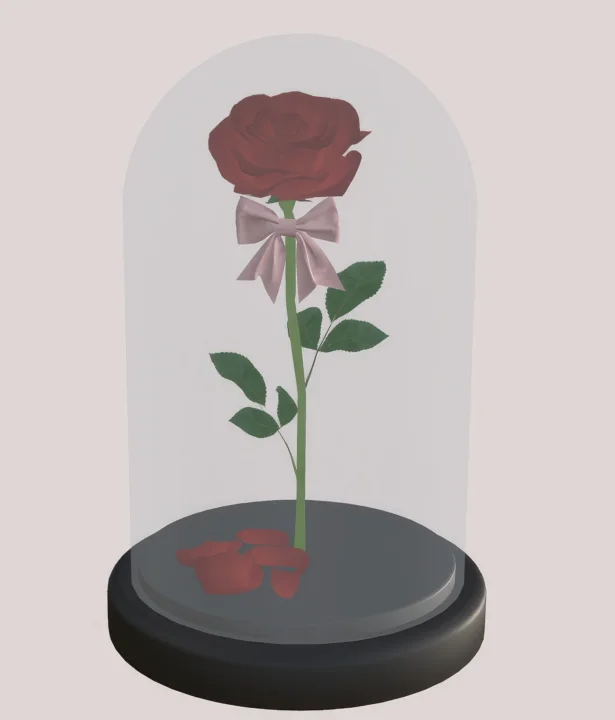 Rose in glass case - set