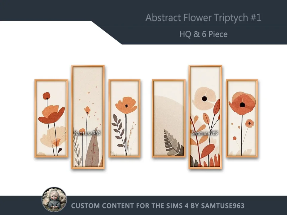 HQ Abstract Flower Triptych #2 Sellable Extra B Samtuse963