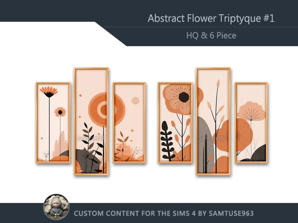 HQ Abstract Flower Triptych #1 Sellable Extra B Samtuse963
