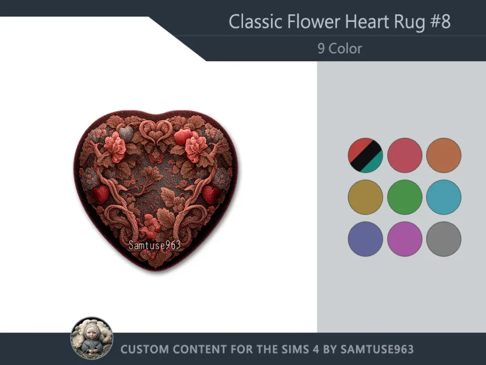 Classic Flower Heart Dance Rug #8 Samtuse963