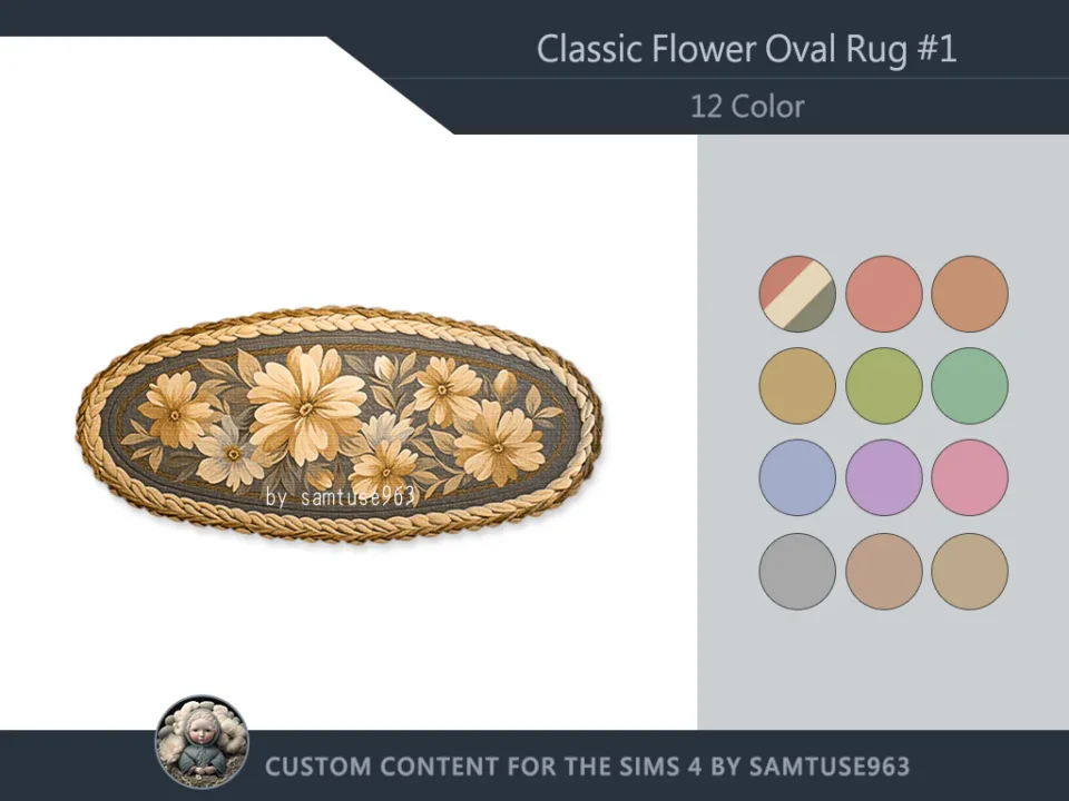Classic Flower Oval Dance Rug #1 Samtuse963