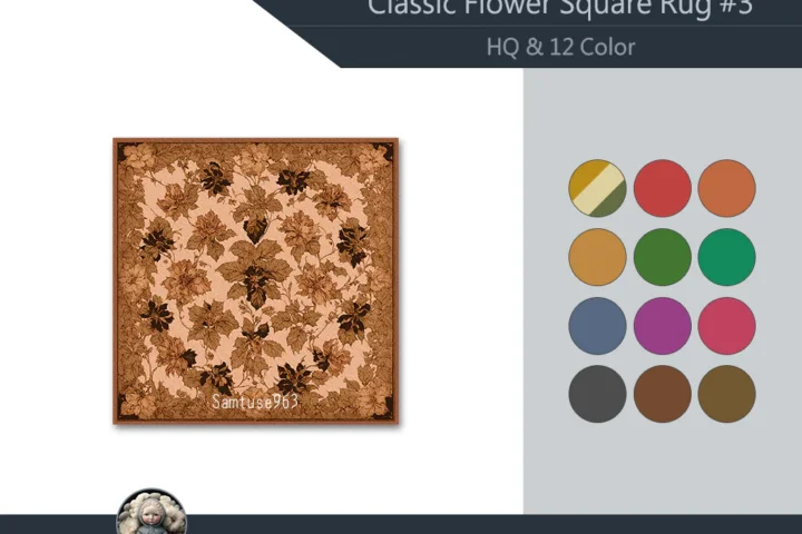 Classic Flower Square Dance Rug #3 Samtuse963