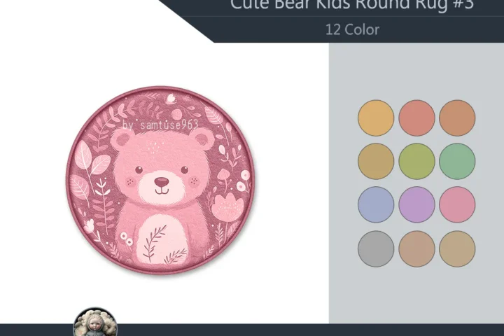 Cute Bear Kids Round Dance Rug #3 Samtuse963