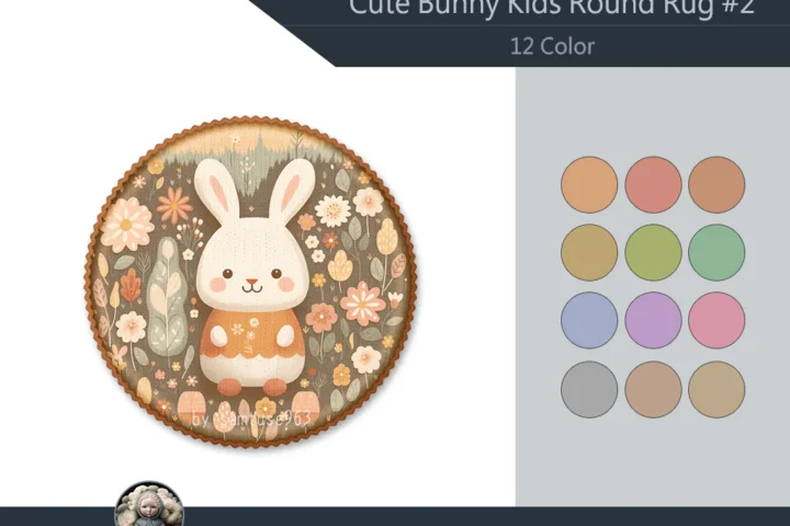 HQ Cute Bunny Kids Round Dance Rug #2 Samtuse963