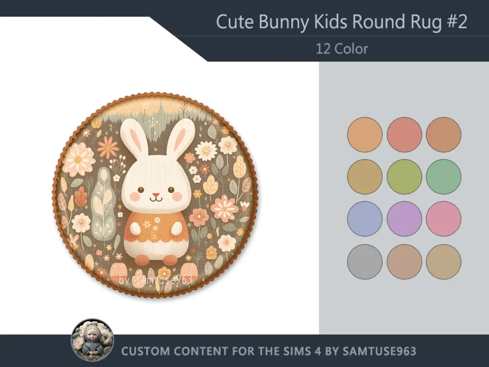 HQ Cute Bunny Kids Round Dance Rug #2 Samtuse963