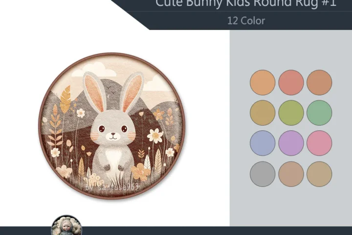 HQ Cute Bunny Kids Round Dance Rug #1 Samtuse963