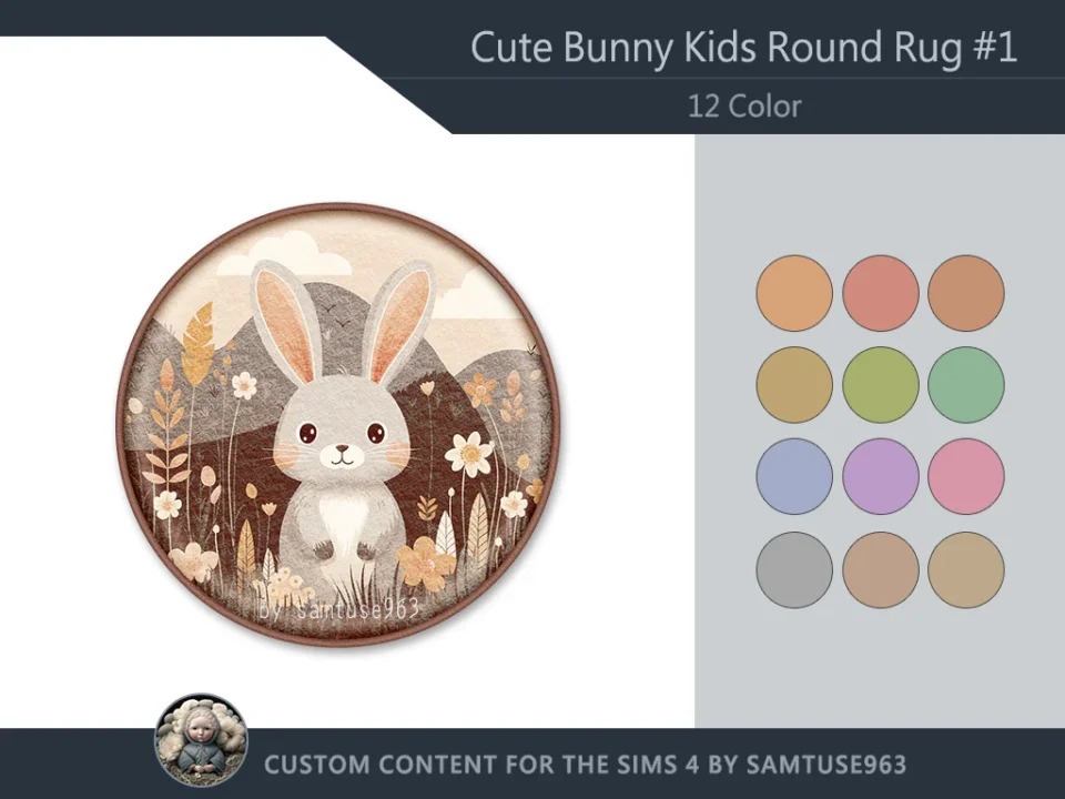 HQ Cute Bunny Kids Round Dance Rug #1 Samtuse963