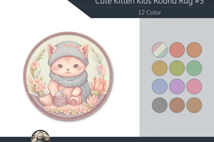 Cute Kitten Kids Round Dance Rug #3 Samtuse963