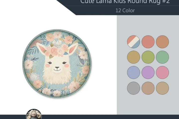 Cute Lama Kids Round Dance Rug #2 Samtuse963